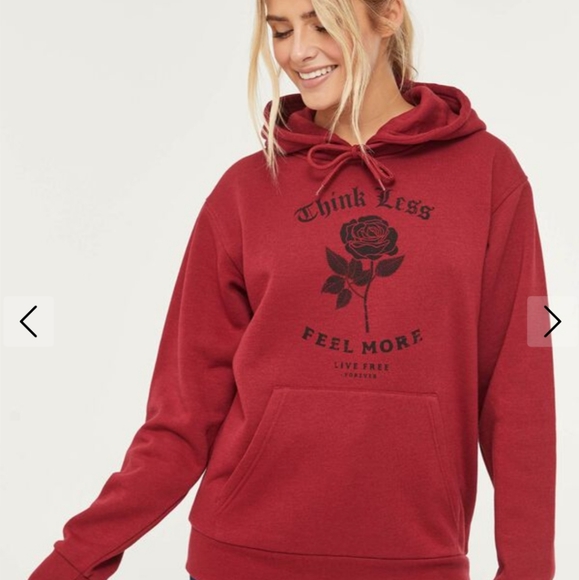 Red "think less, feel more" hoodie - Picture 1 of 4